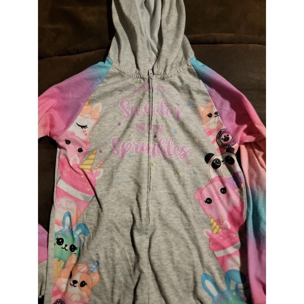Justice life is sweeter with sprinkles one piece pajamas‎ hood size 6 7
